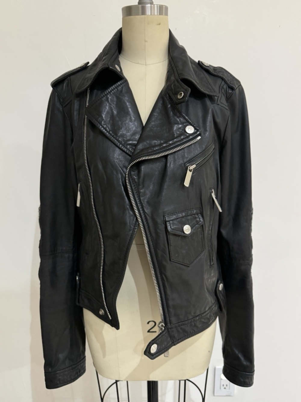 DISQUARED2 Black Leather Motorcycle Jacket Size 46